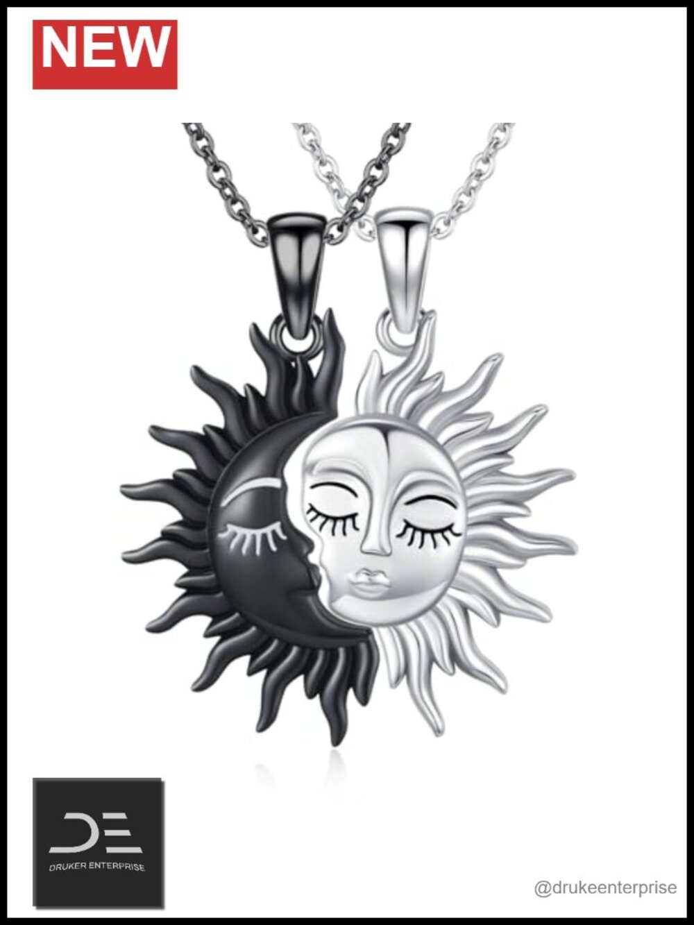 Sun Moon Pendant Necklace Set 925 Sterling Silver Couples Friendship BFF Jewelry